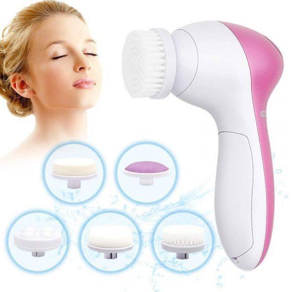 1set 5 in1 Electric Face Cleaner with brushes personal care acne Facial Massager women skin soft