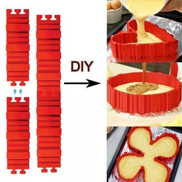 4 Pcs set Flexible DIY Silicone Cake Mold Square Flower Heart Round Cake Pan Baking Moulds 3