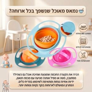 קערה מונעת שפיכת אוכל לילדים ותינוקות + מכסה תואם