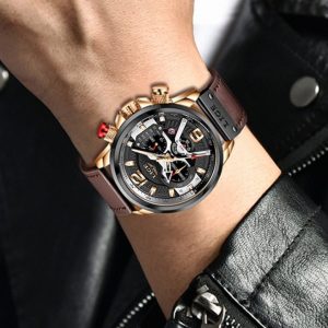 2021 New Mens Watches LIGE Top Brand Leather Chronograph Waterproof Sport Automatic Date Quartz Watch For 4