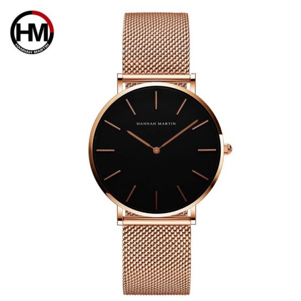 Japan Quartz Movement High Quality 36mm hannah Martin Women Stainless Steel Mesh Rose Gold Waterproof Ladies 3