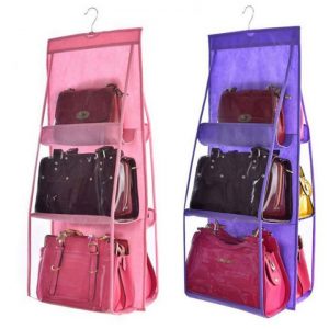 6 Pocket Hanging Handbag Organizer for Wardrobe Closet Transparent Storage Bag Door Wall Clear Sundry Shoe 2