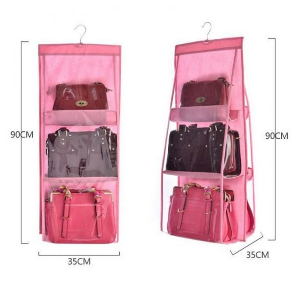 6 Pocket Hanging Handbag Organizer for Wardrobe Closet Transparent Storage Bag Door Wall Clear Sundry Shoe 3