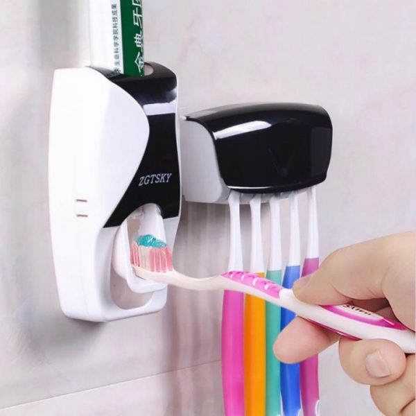 Automatic Toothpaste Dispenser Wall Mount Dust proof Toothbrush Holder Wall Mount Storage Rack Bathroom Accessories Set