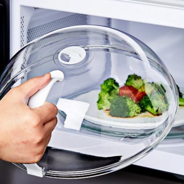 Multifunctional Microwave Oven Food Cover Transparent Plastic Anti Sputtering Reusable Cover With Handle Heat Resistant Lid