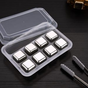 Stainless Steel Ice Cubes Reusable Metal Chilling Stones with Tongs for Bar Club Whiskey Wine Beer 3