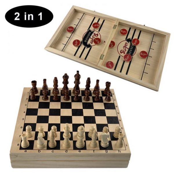 Table Hockey Game chess 2 In 1 Wooden Foldable Board Game for Parent child Interactive Toy