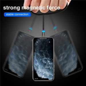 USLION Magnetic USB Cable For iPhone 12 11 Xiaomi Samsung Type C Cable LED Fast Charging 3