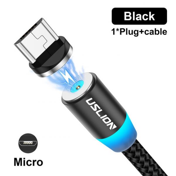 USLION Magnetic USB Cable For iPhone 12 11 Xiaomi Samsung Type C Cable LED Fast