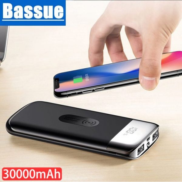 Wireless Charger Powerbank 30000mah Power Bank External Battery Bank Built in Portable QI Wireless Charger for