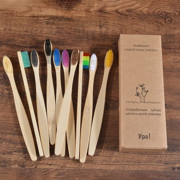 10PCS Colorful Toothbrush Natural Bamboo Tooth Brush Set Soft Bristle Charcoal Teeth Eco Bamboo Toothbrushes Dental