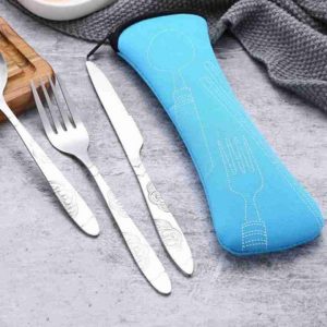 4Pcs Steel Knifes Fork Spoon Set Family Travel Camping Cutlery Eyeful Four piece Dinnerware Set with 2