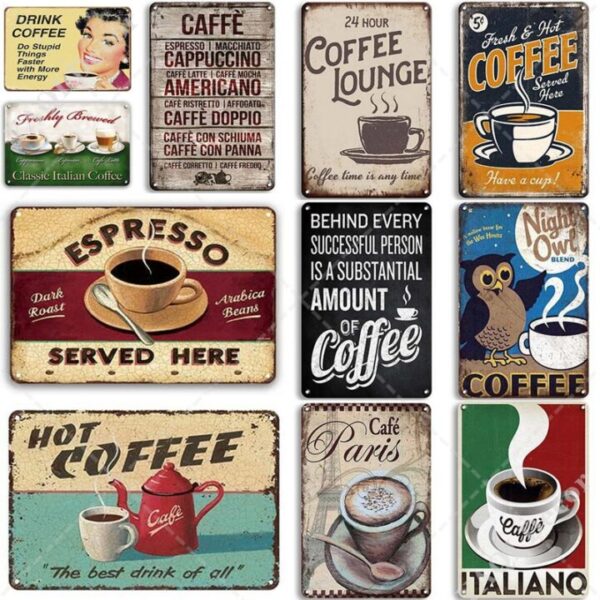 Coffee Tin Sign Vintage Metal Sign Plaque Metal Vintage Wall Decor for Kitchen Coffee Bar Cafe