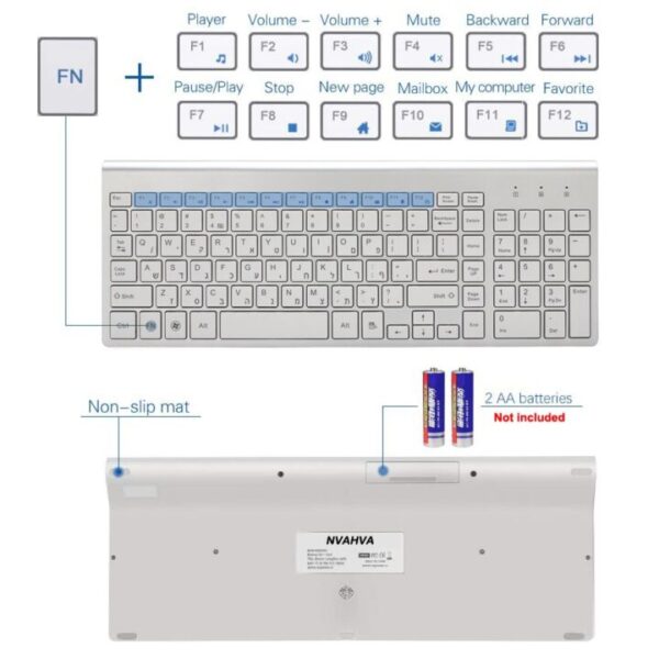 Hebrew English characters Ultra thin Business Israel Wireless Keyboard and Mouse combo low noise for Office 3