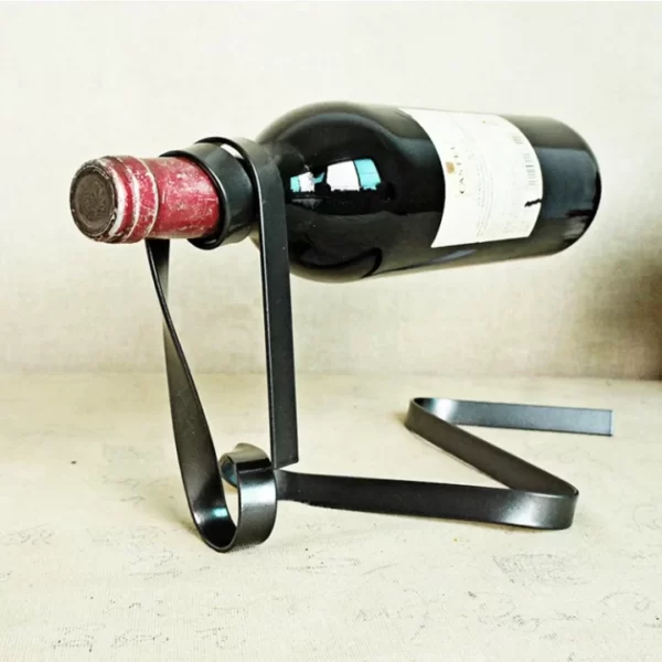 Creative Iron Floating Wine Bottle Holder Ribbon 1