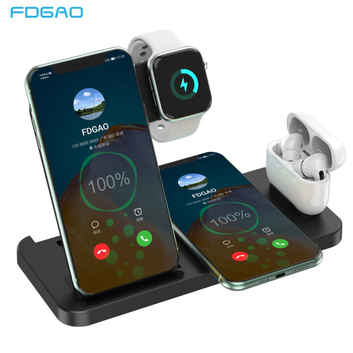 FDGAO 15W 4 in 1 Wireless Charger Induction Charging Stand for iPhone 13 12 11 8