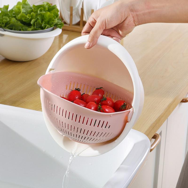 Kitchen Supplies Kitchen Double Drain Basket Fruit Vegetable Washing Strainer Collapsible Drainer Kitchen Gadgets AndAccessories