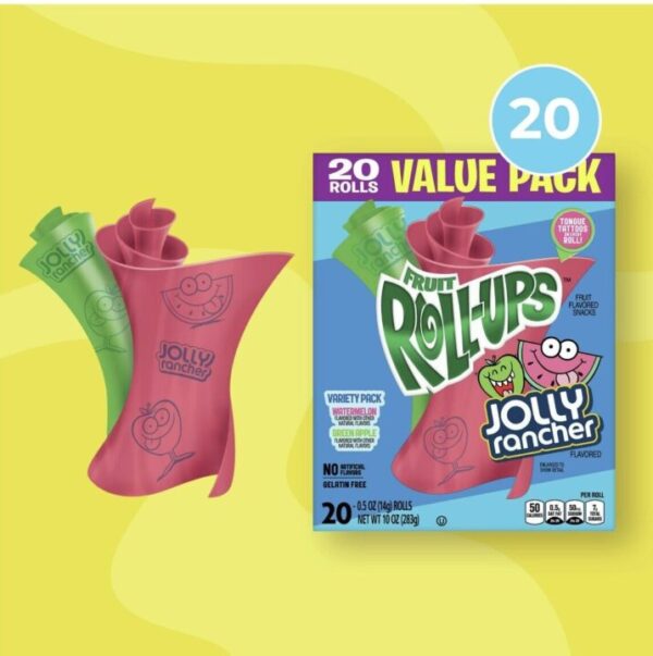 Fruit Roll-Ups Jolly Rancher Value Pack רולאפס ממתק בטעם פירות 20 יחידות