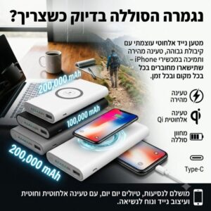 מטען נייד אלחוטי 200000mAh לאייפון ואנדרואיד