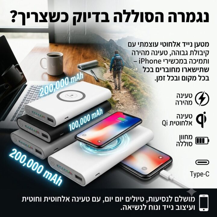 מטען נייד אלחוטי 200000mAh לאייפון ואנדרואיד