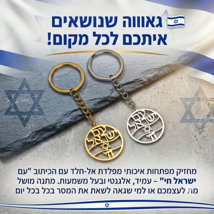 מחזיק מפתחות פלדת אל-חלד "עם ישראל חי"