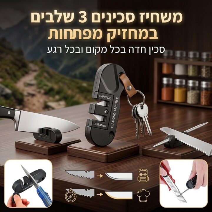 משחיז סכינים מחזיק מפתחות 3 שלבים
